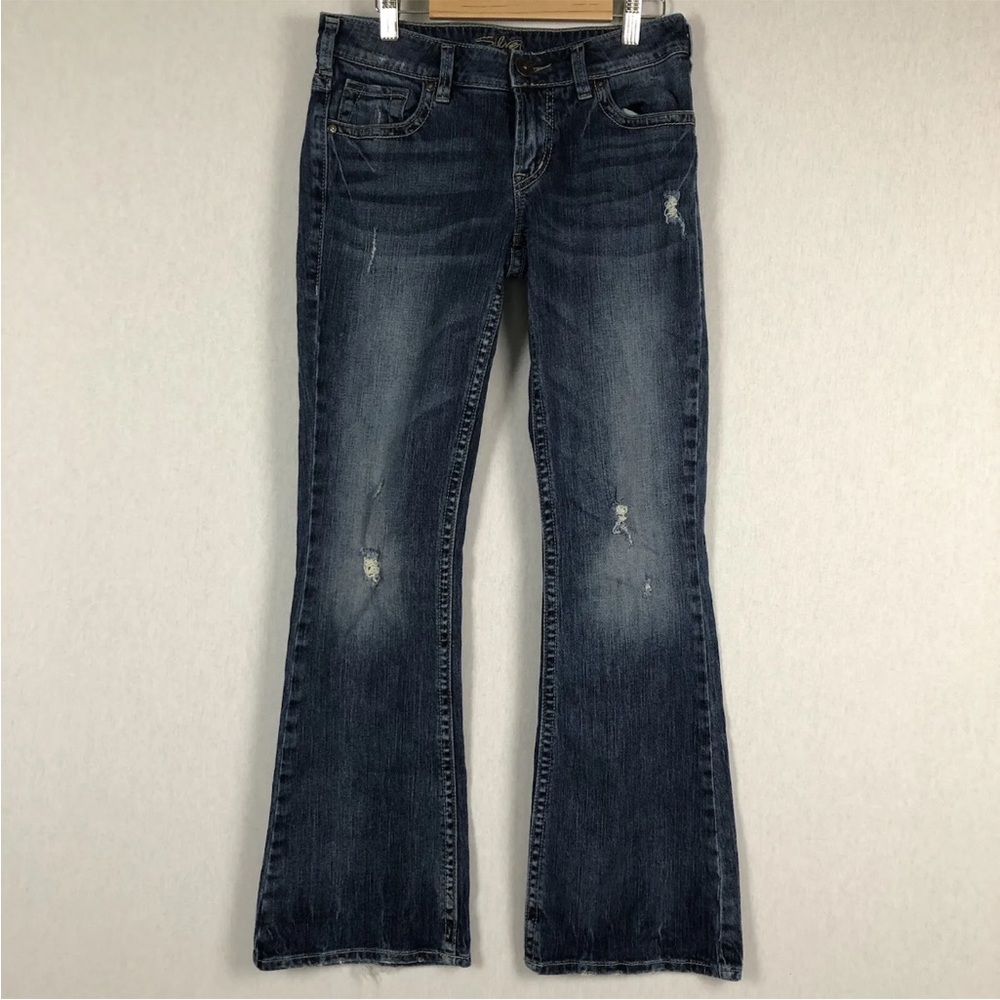Silver Jeans Aiko Bootcut 27 X 31 Distressed Dark Wash Womens Blue Denim Pants